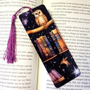 Owl and Books Metal Bookmark with Tassel, Handmade, trending, boo basket, book